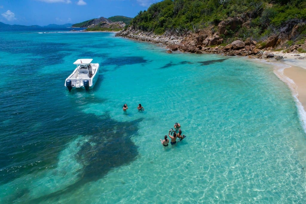 Charter stopping at beach near popular Snorkeling destination The Caves On Norman Island BVI