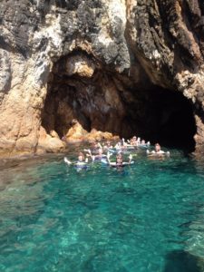 Group Snorkeling at The Caves entrance at Norman Island in the BVI
