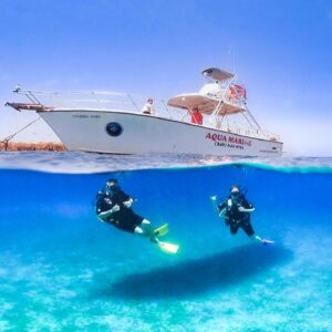 Scuba diving underneath Aqua Marine St Thomas charter boat